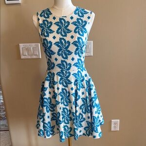 Diane Von Furstenberg White and turquoise Floral Mini Dress